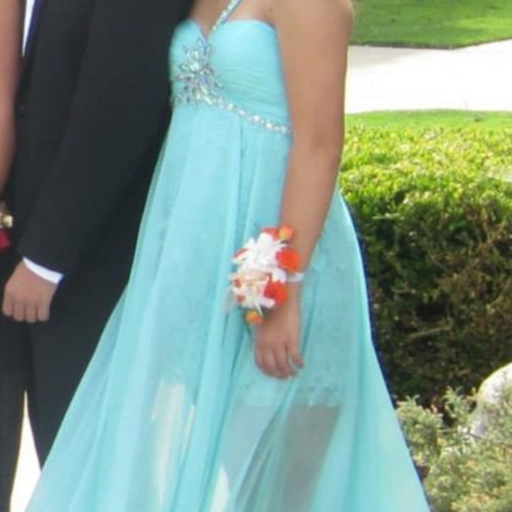 Turquoise Beaded Prom Gown