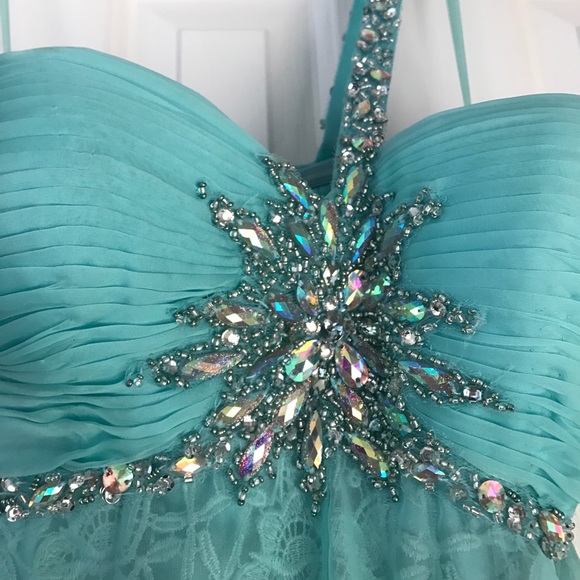 Turquoise Beaded Prom Gown - Picture 3 of 8