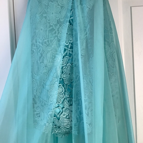Turquoise Beaded Prom Gown - Picture 4 of 8