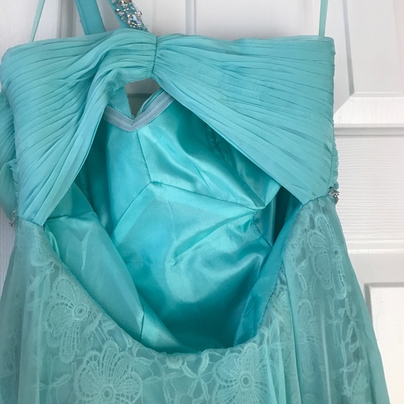 Turquoise Beaded Prom Gown - Picture 5 of 8