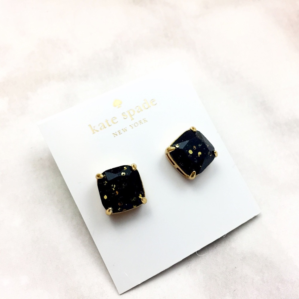 Kate Spade Black and Gold Glitter Stud Earrings - Picture 2 of 4