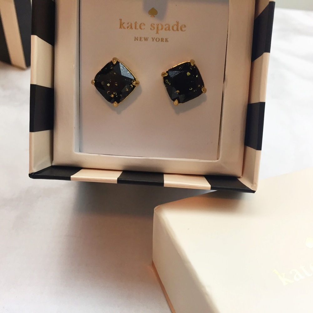 Kate Spade Black and Gold Glitter Stud Earrings - Picture 3 of 4