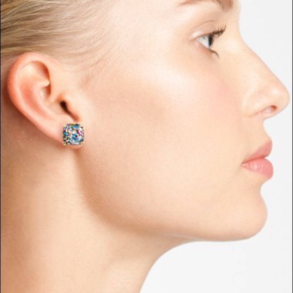 Kate Spade Black and Gold Glitter Stud Earrings - Picture 4 of 4