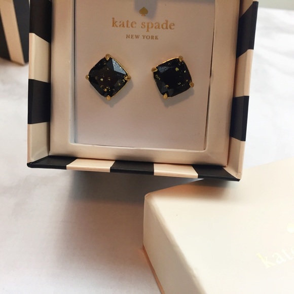 Kate Spade Black and Gold Glitter Stud Earrings - Picture 3 of 4