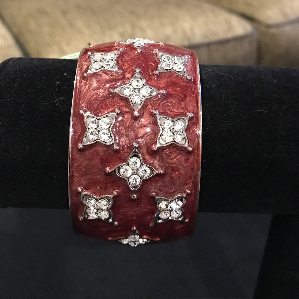 NWT Silver tone red enamel Rhinestone bracelet