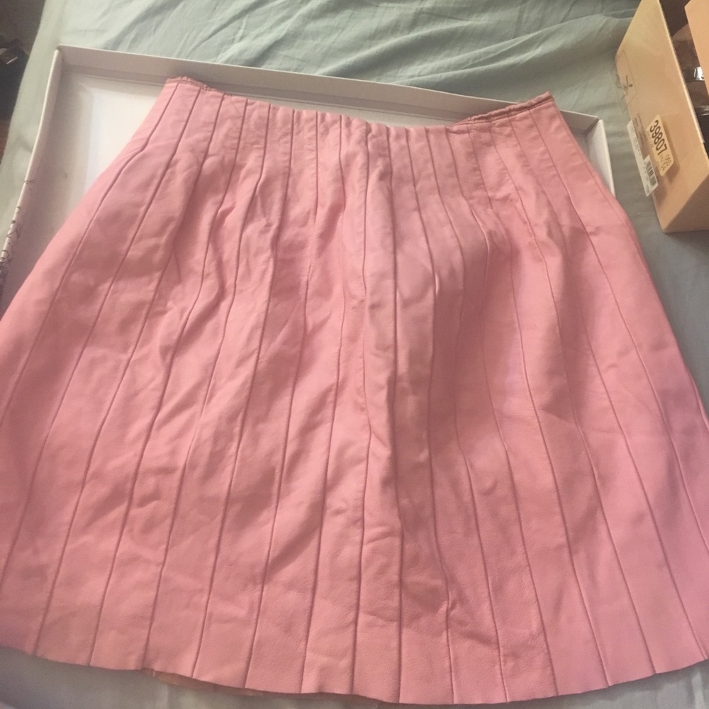Designer Pink Pleated Genuine leather skirt