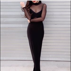 Black long sleeve maxi sexy dress prom