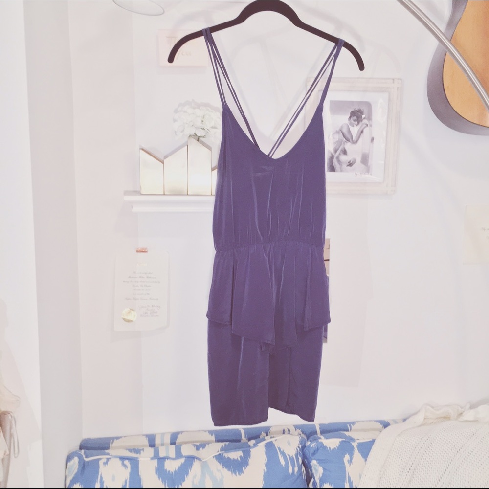 Steel blue peplum silky dress