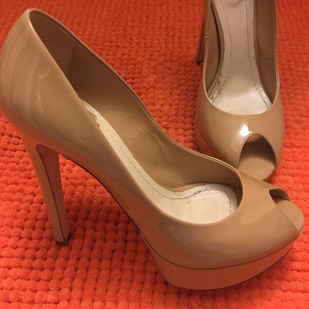 Nude Dior peep toe heels