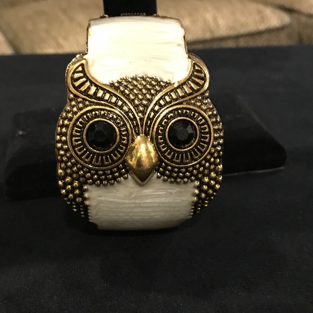 NWT Owl Bracelet in White Enamel with Gold tone