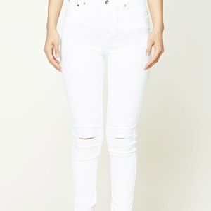 White High Rise Knee Ripped Skinny Jeans