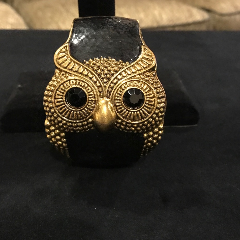 NWT Owl Bracelet in Black Enamel with Gold tone