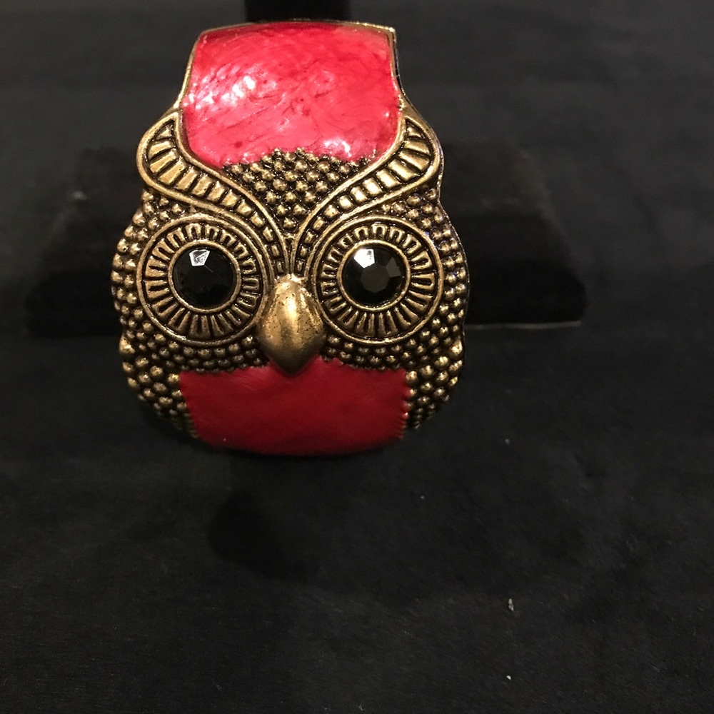 NWT Owl Bracelet in Red Enamel with Gold tone