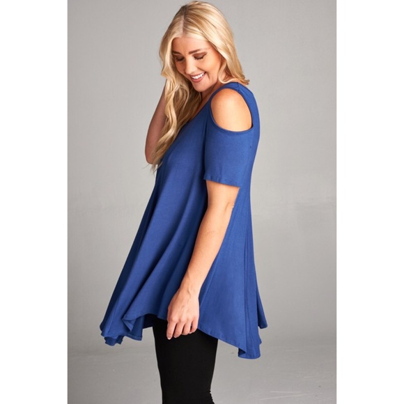 Tops - Just In- Plus Size Open Shoulder Tunic Top