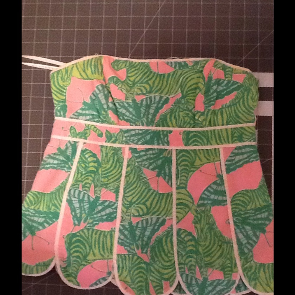 green and pink butterflies and zebra strapless