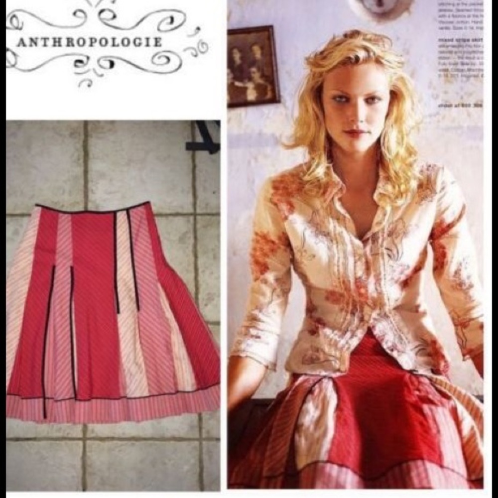 RARE 04 Anthropologie Elevenses Mixed Stripe Skirt - Picture 1 of 4