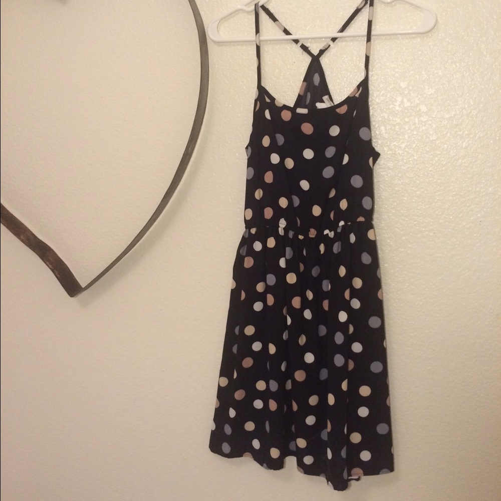 Navy Polka dot racer back dress