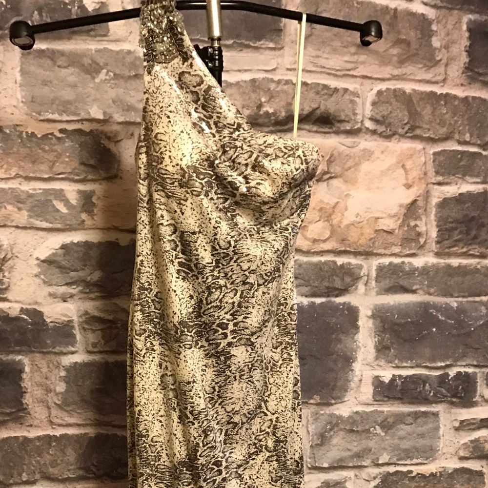 Cache Sequin Snake Skin Formal Dress