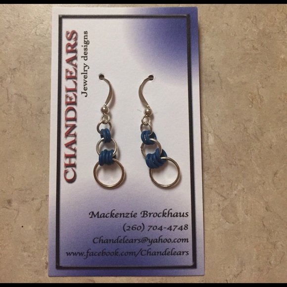 BLUE & SILVER DANGLE EARRINGS - Picture 1 of 1