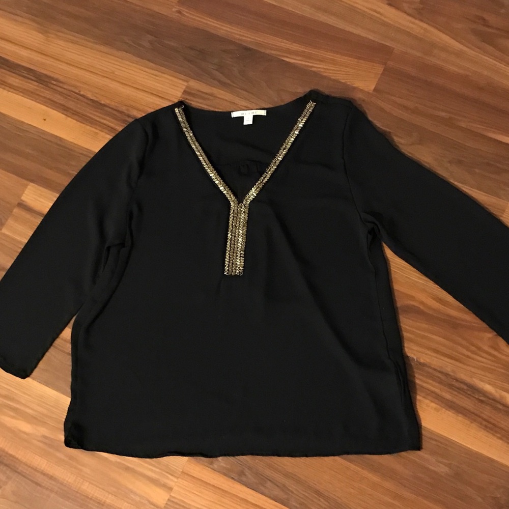 Francesca's Black silk dress with gold detailing