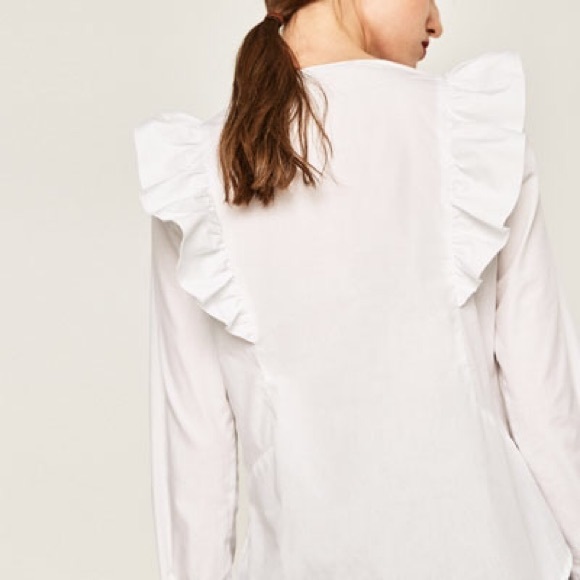Zara Tops Zara V Neck Frilled Ruffle Poplin Top Poshmark