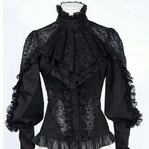Vintage Black Turtle Neck Lace Blouse