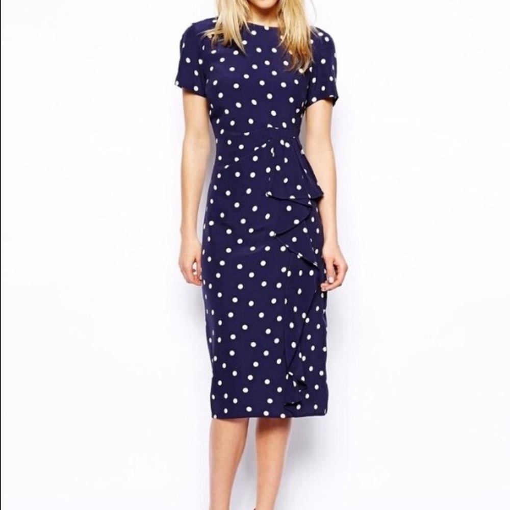 ASOS polka dot navy dress