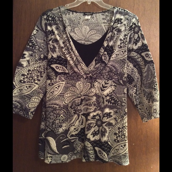 Black and White patterned Spandex, Polyester Shirt - Picture 1 of 4