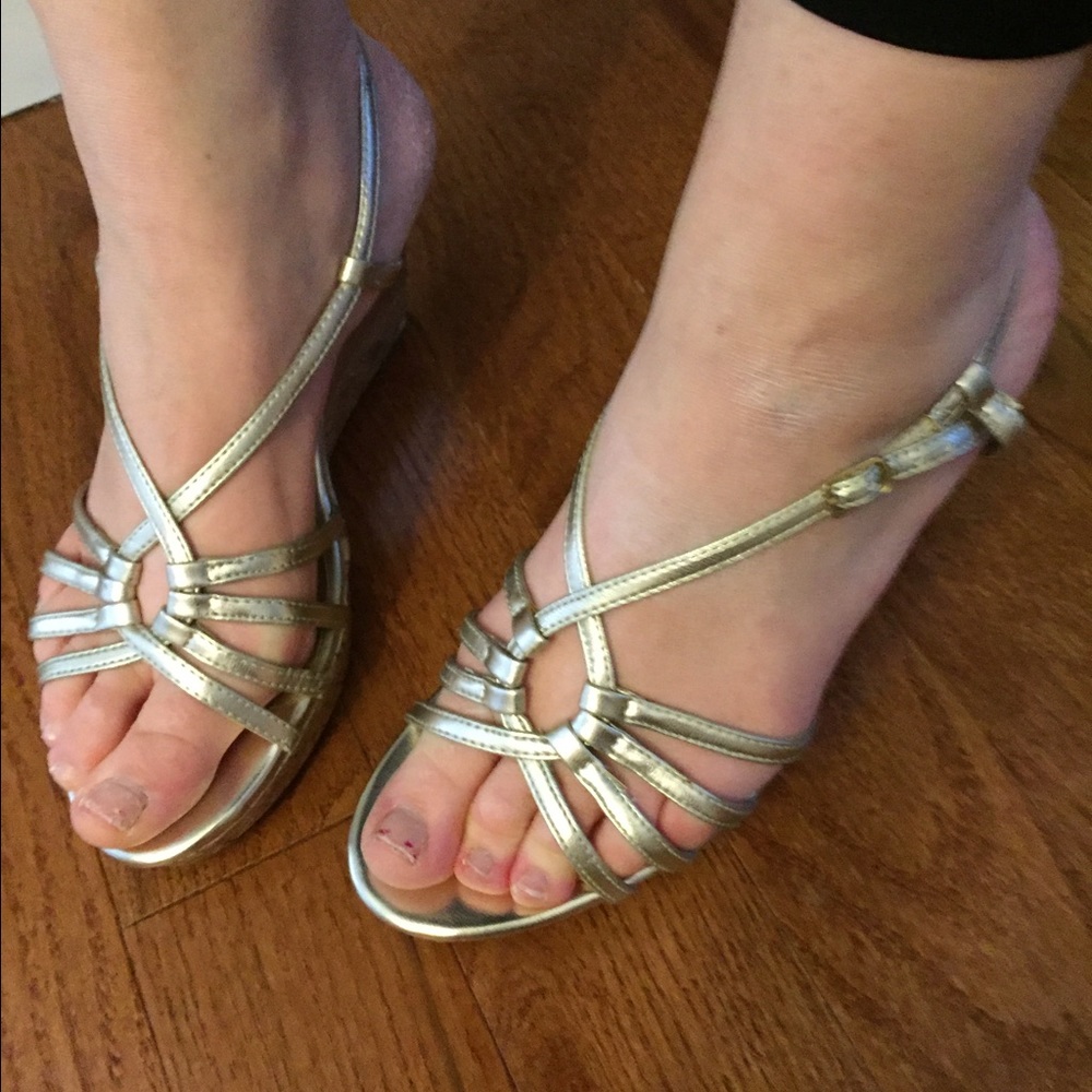 Tommy Hilfiger brushed gold tone wedge sandal
