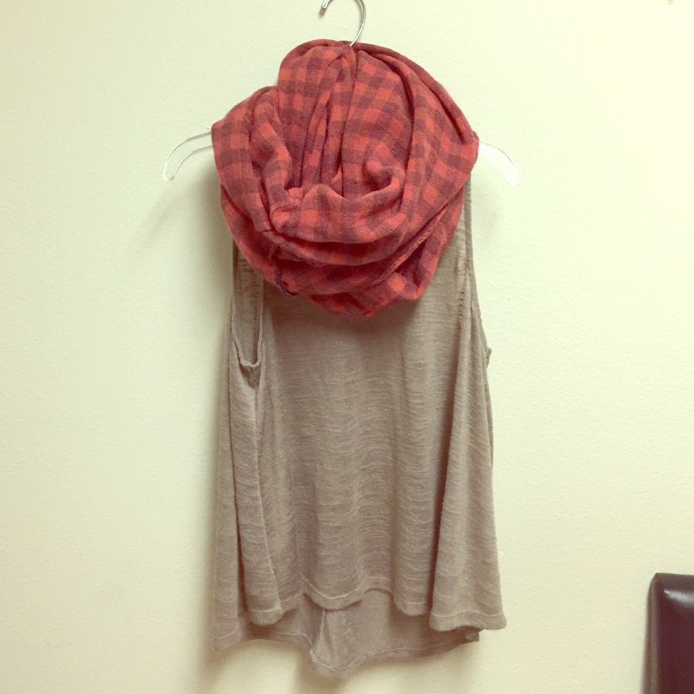 Francescas red and dark brown check infinity scarf