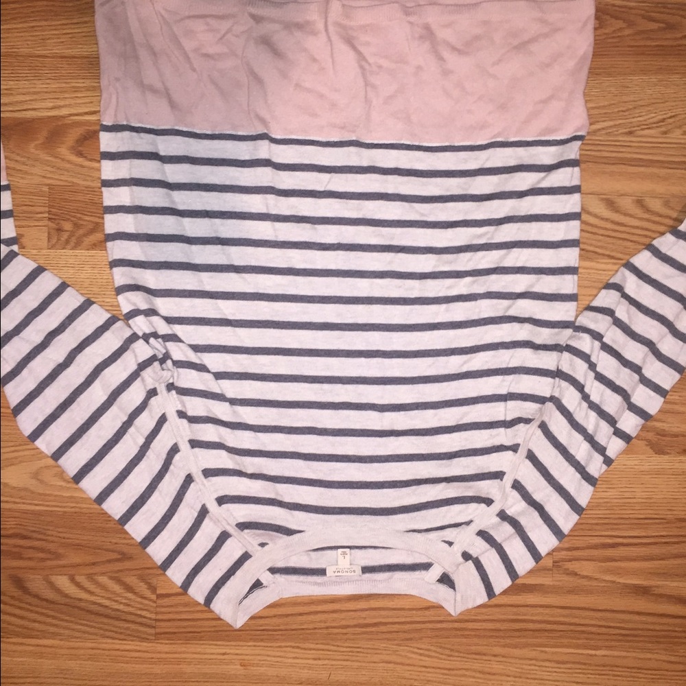 soft cotton striped sweater with pink sleeves
