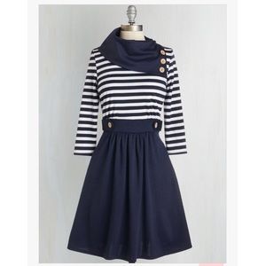 Coach Tour A-Line Dress in Stripes with ¾ sleeves