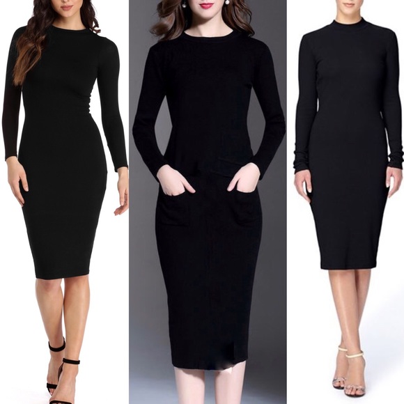 black fitted sweater dress