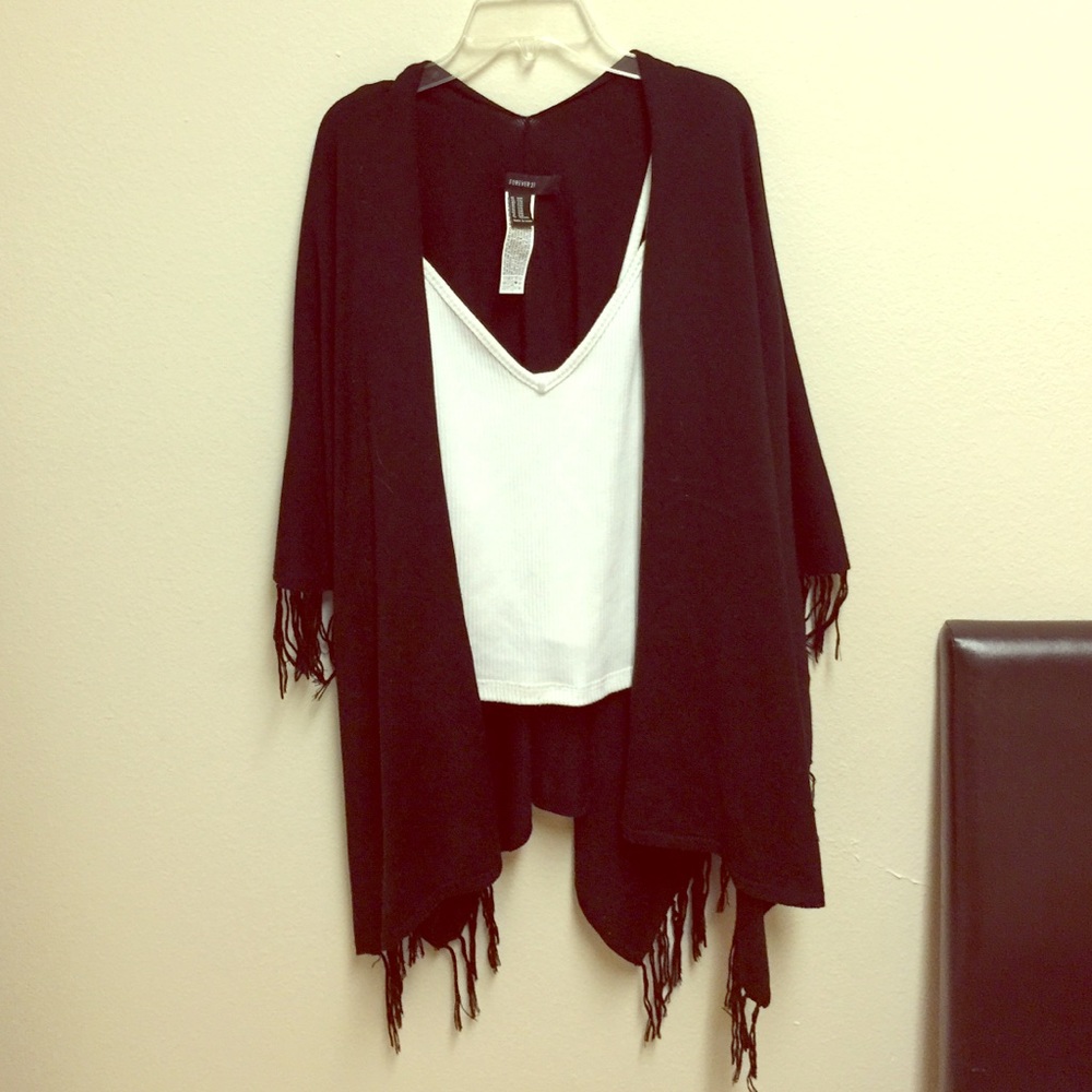 Black fringe poncho