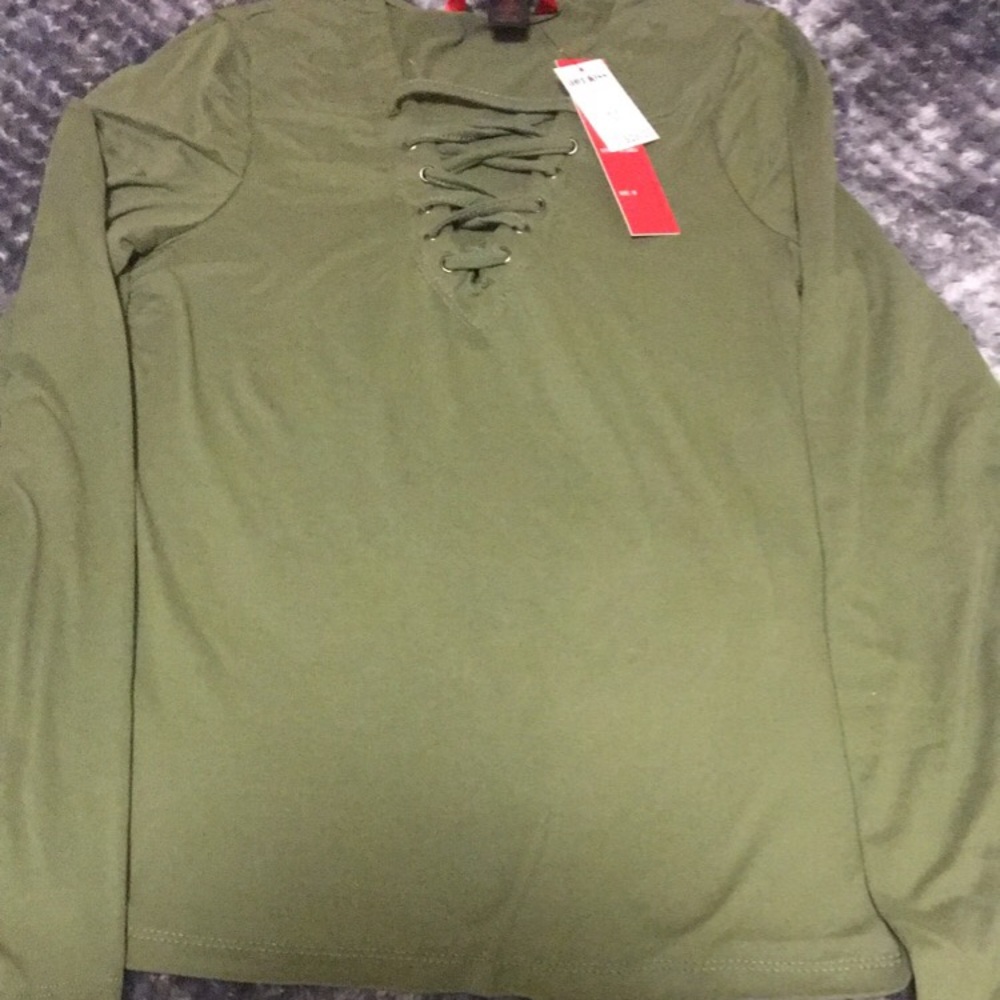 Navy green Lon sleeve v neck shirt