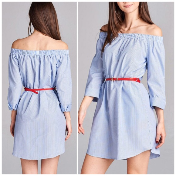 🌸SPRING SALE🌸3/4 Sleeve Off Shoulder Shirt Dress - Picture 2 of 3