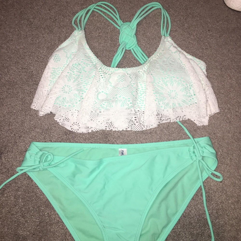 Aqua lace bathing suit top
