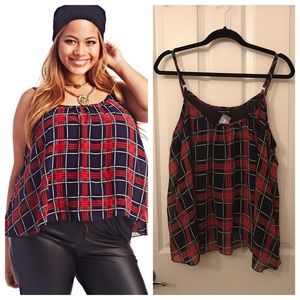Plus Size Dark Red Plaid Tank Top
