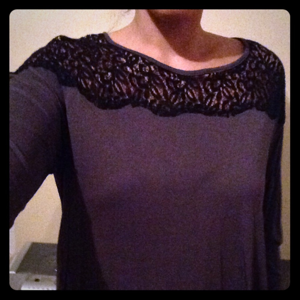 Dark Gray Lace trim long sleeve shirt