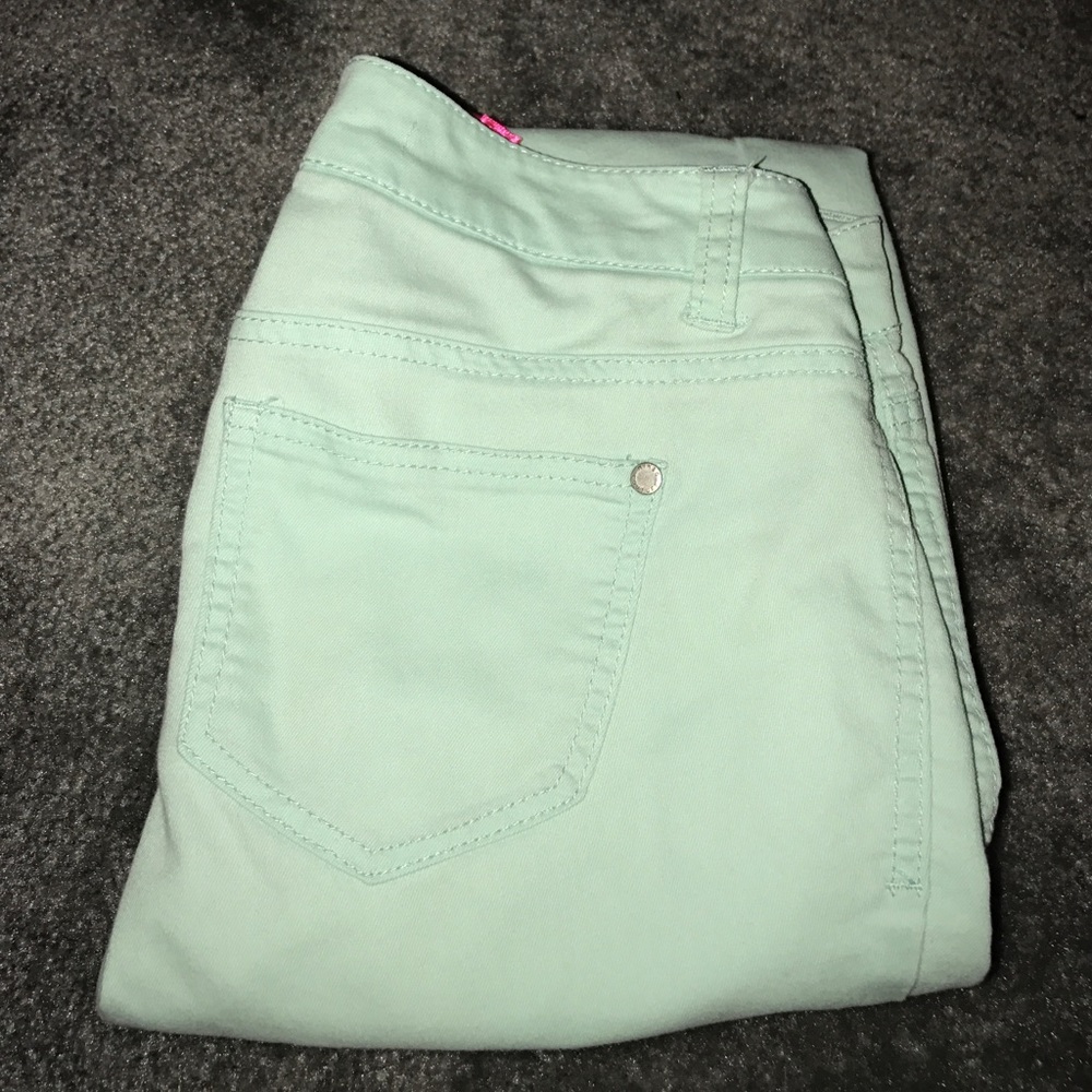 Mint green skinny jeans