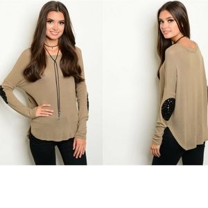 Tan Black Sequin Patch Top