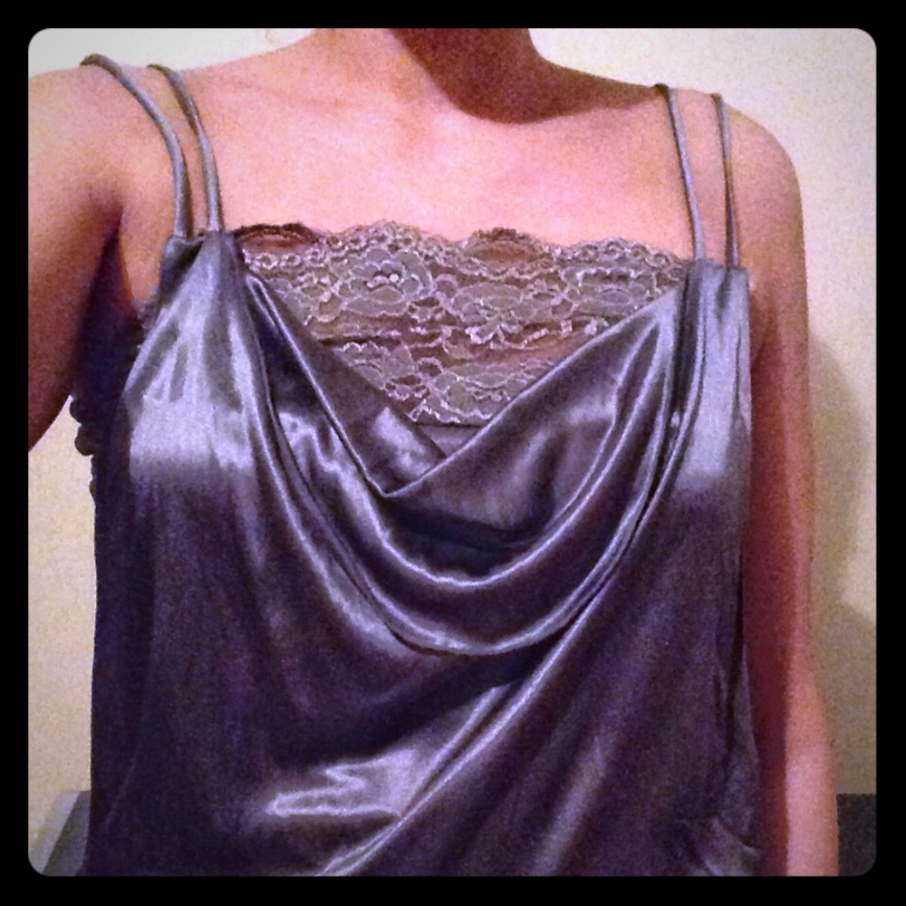 Grey satin drape blouse