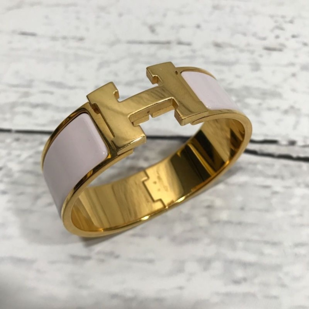 Hermes Gold and Soft Pink Clic Clac Bracelet