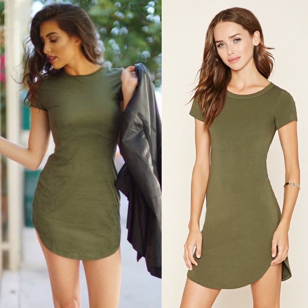 Short Sleeve Olive Green T-Shirt Dress