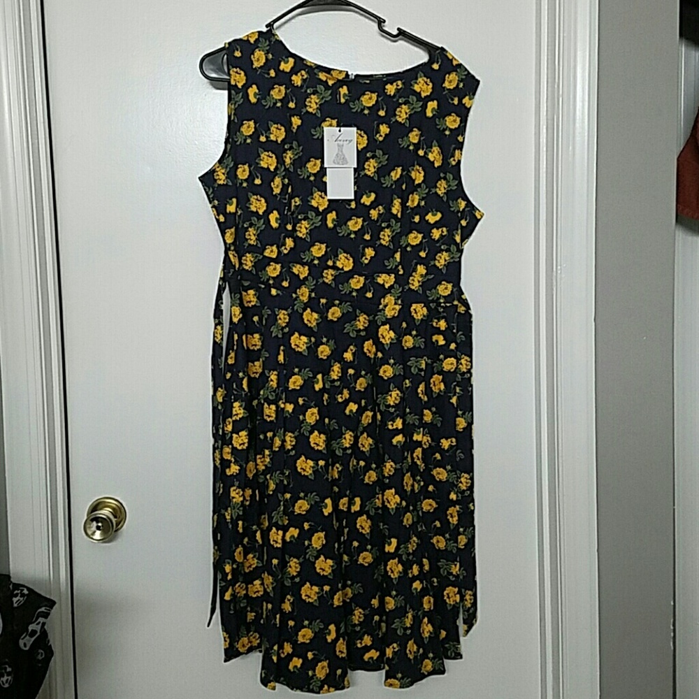 Beautiful blue and yellow a line dress