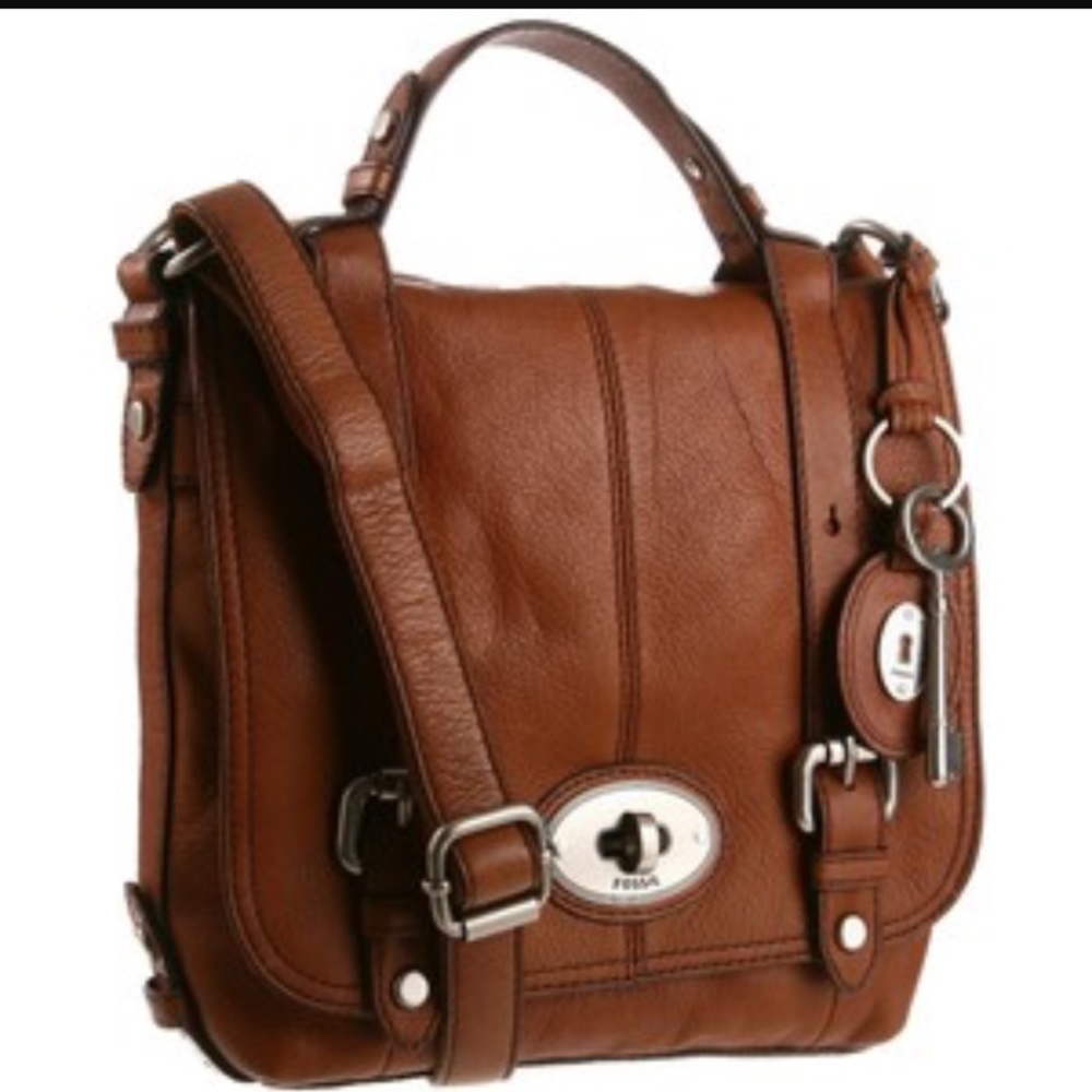 Fossil Maddox Leather Fold Over Brown Crossbody