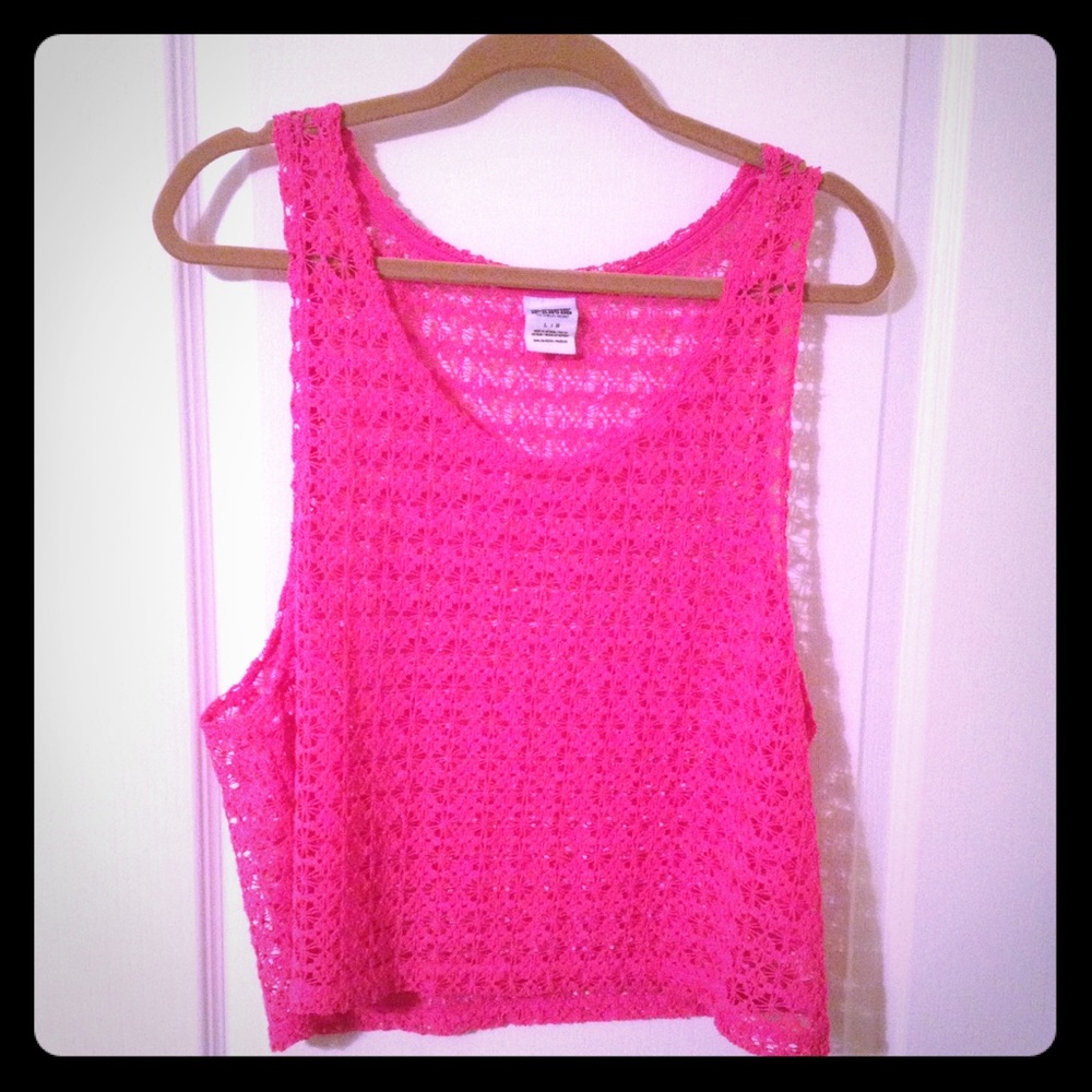 PINK Victoria's Secret Mesh Crop Shirt Hot Pink