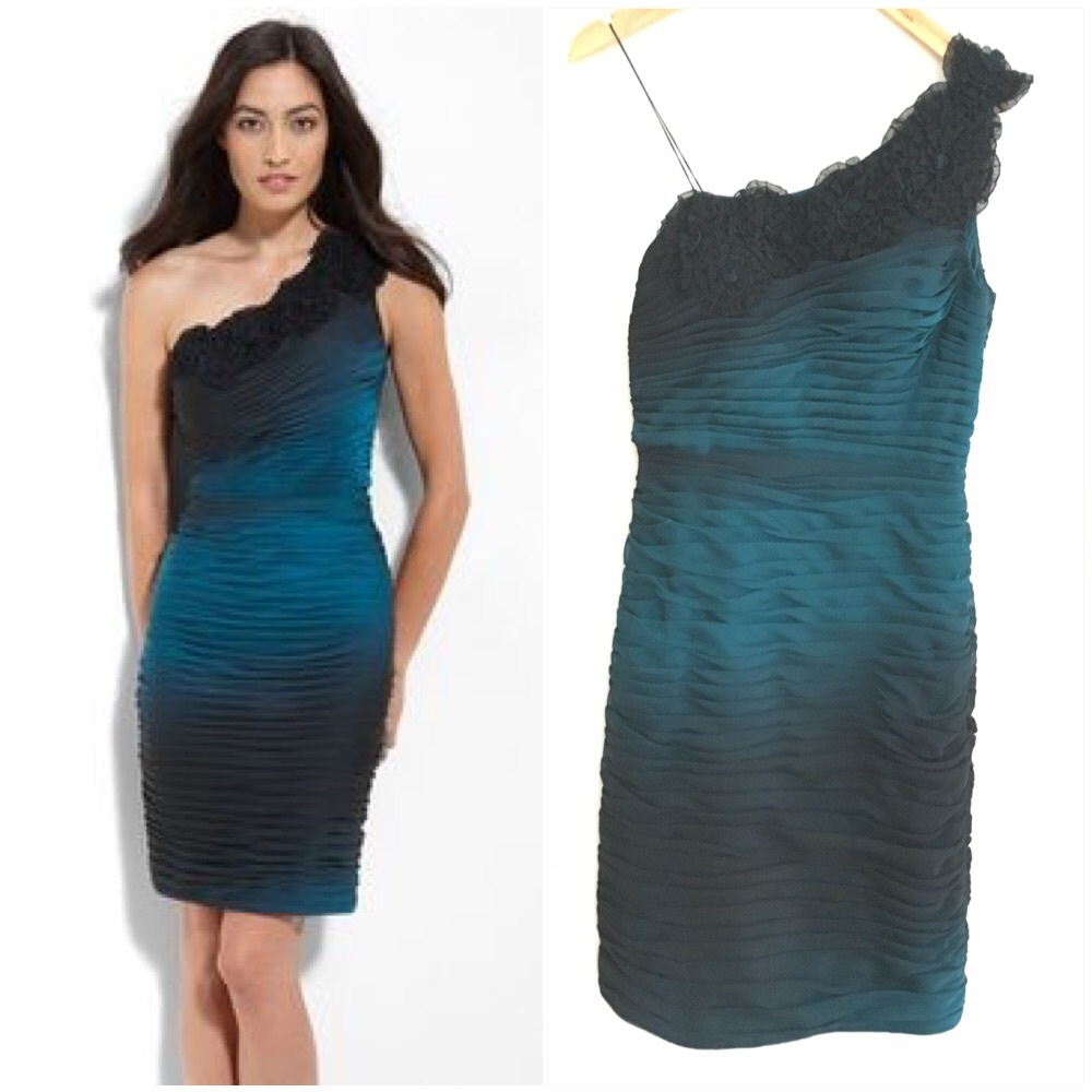 Adrianne Papell ombré chiffon one shoulder dress 8