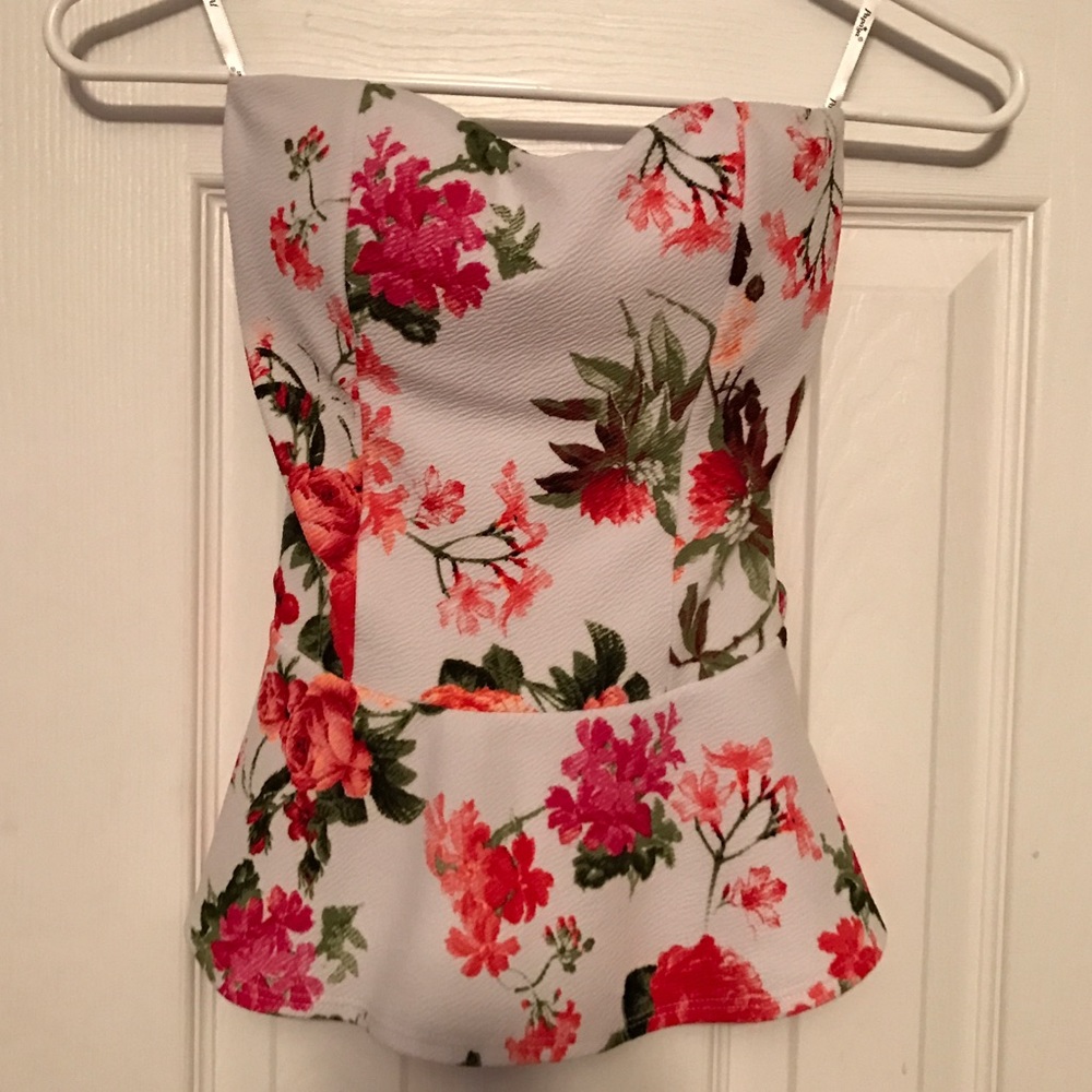 Floral Strapless peplum top