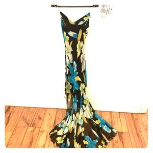 Tropical floral print formal gown